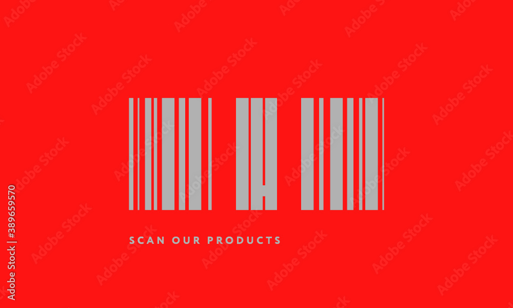 Premade barcode logo initials monogram silver modern bar code on red background Premade barcode logo initials monogram silver modern bar code on red background