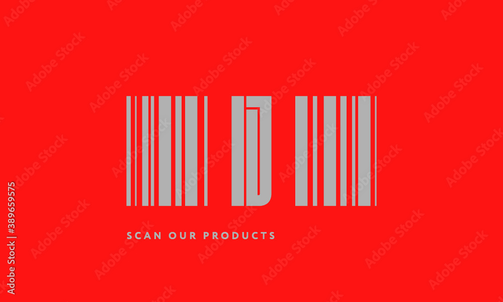 Premade barcode logo initials monogram silver modern bar code on red background Premade barcode logo initials monogram silver modern bar code on red background