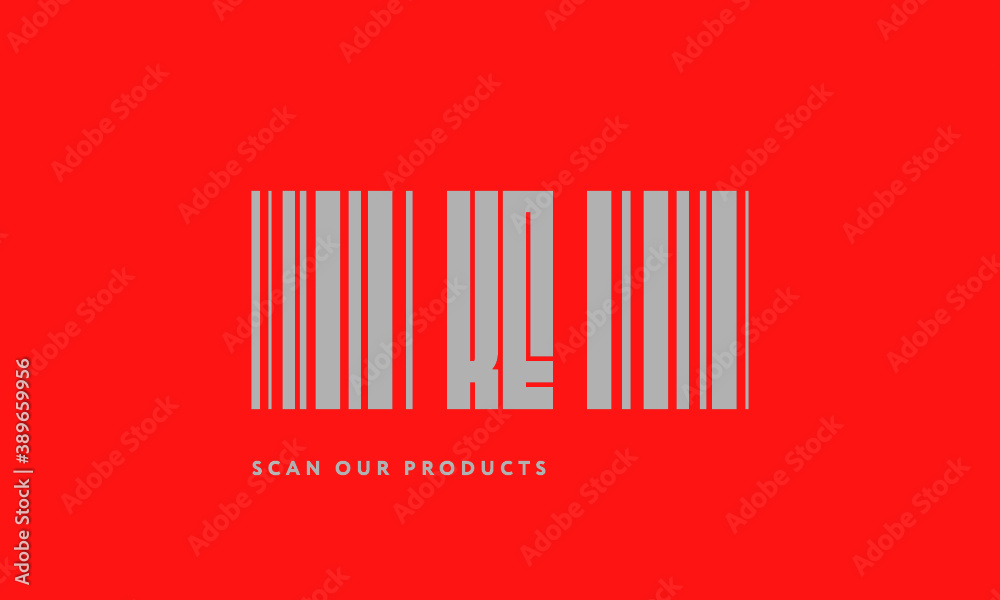 Premade barcode logo initials monogram silver modern bar code on red background Premade barcode logo initials monogram silver modern bar code on red background