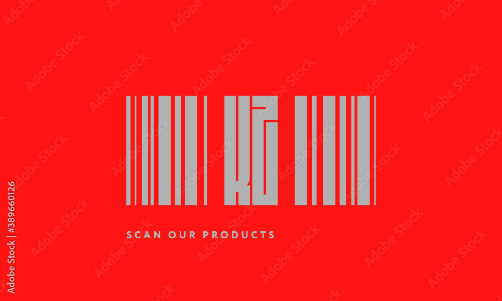 Premade barcode logo initials monogram silver modern bar code on red background Premade barcode logo initials monogram silver modern bar code on red background