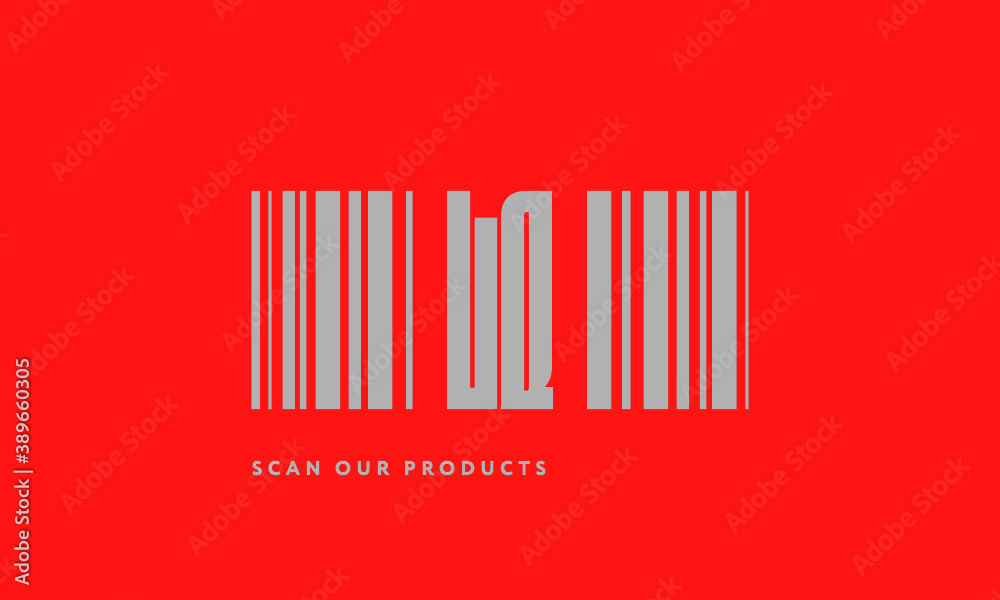 Premade barcode logo initials monogram silver modern bar code on red background Premade barcode logo initials monogram silver modern bar code on red background