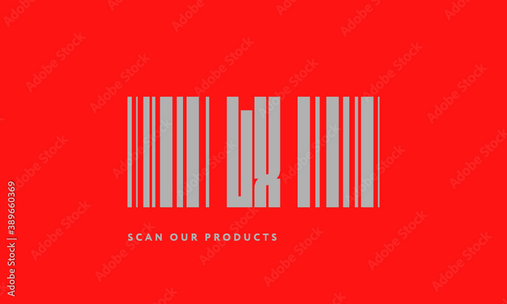 Premade barcode logo initials monogram silver modern bar code on red background Premade barcode logo initials monogram silver modern bar code on red background