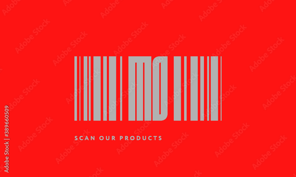 Premade barcode logo initials monogram silver modern bar code on red background Premade barcode logo initials monogram silver modern bar code on red background