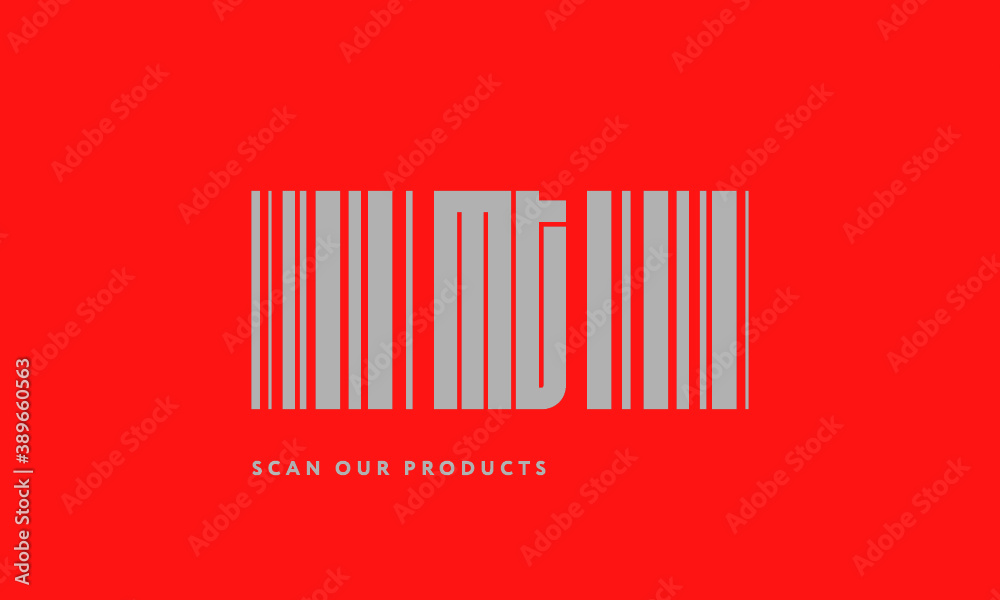 Premade barcode logo initials monogram silver modern bar code on red background Premade barcode logo initials monogram silver modern bar code on red background