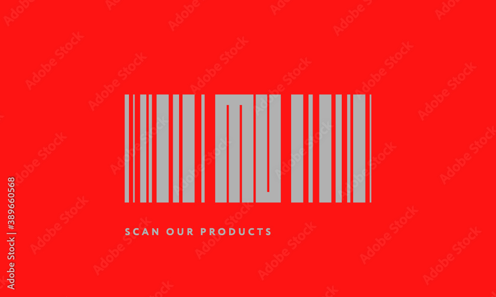 Premade barcode logo initials monogram silver modern bar code on red background Premade barcode logo initials monogram silver modern bar code on red background
