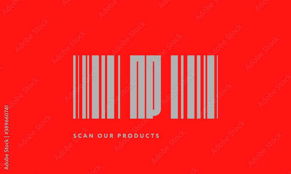 Premade barcode logo initials monogram silver modern bar code on red background Premade barcode logo initials monogram silver modern bar code on red background