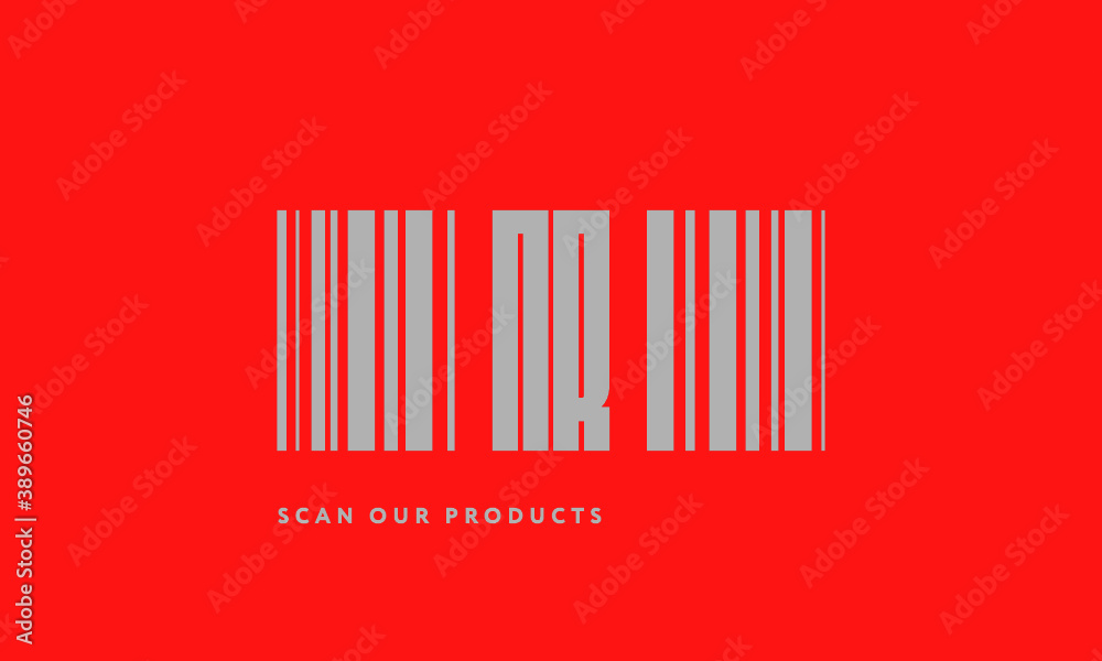 Premade barcode logo initials monogram silver modern bar code on red background Premade barcode logo initials monogram silver modern bar code on red background
