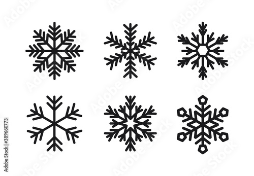 Snowflake black icons. Collection snowflakes. Christmas winter set. Vector illustration.