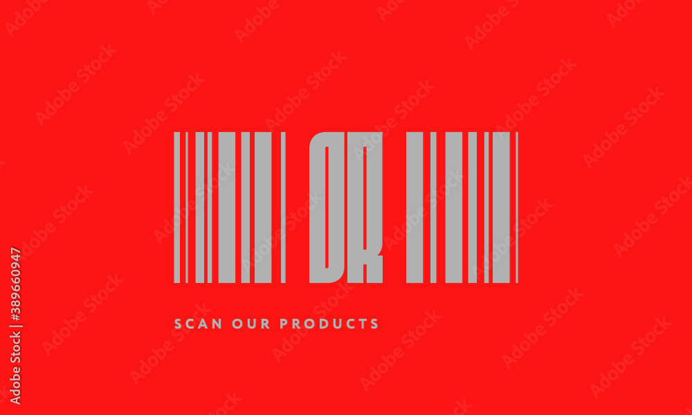 Premade barcode logo initials monogram silver modern bar code on red background Premade barcode logo initials monogram silver modern bar code on red background