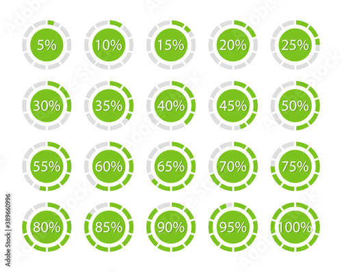 Collection of downloads in percent. Progress circle loading. Design elements