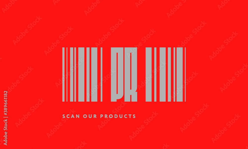 Premade barcode logo initials monogram silver modern bar code on red background Premade barcode logo initials monogram silver modern bar code on red background