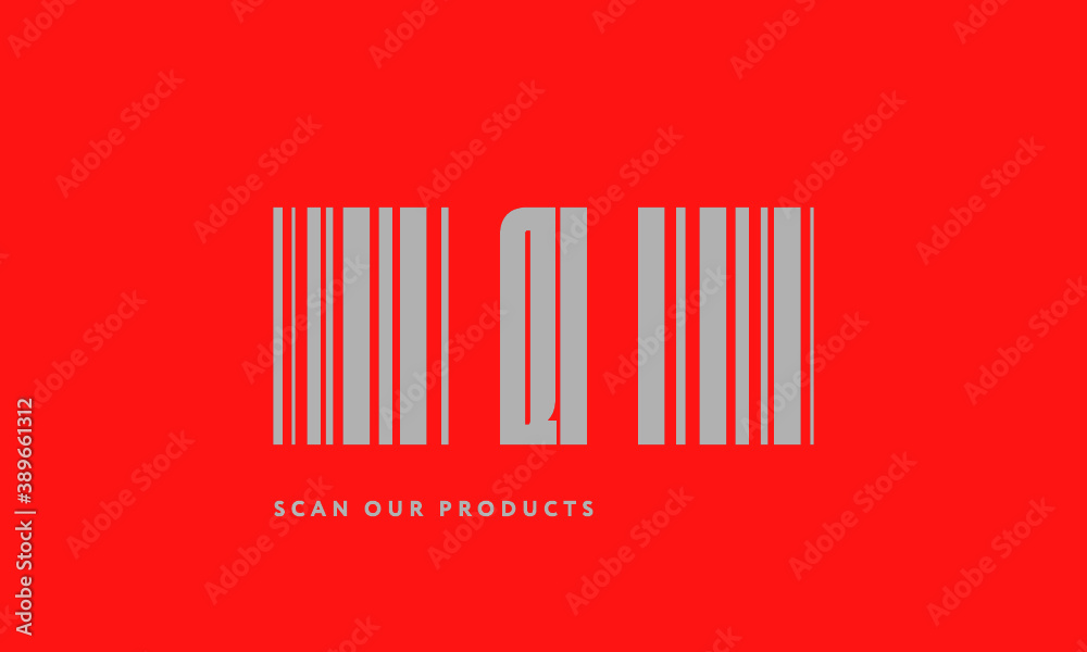 Premade barcode logo initials monogram silver modern bar code on red background Premade barcode logo initials monogram silver modern bar code on red background