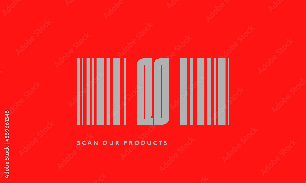 Premade barcode logo initials monogram silver modern bar code on red background Premade barcode logo initials monogram silver modern bar code on red background
