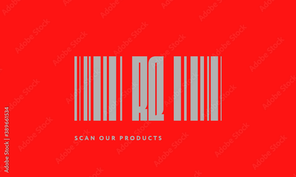 Premade barcode logo initials monogram silver modern bar code on red background Premade barcode logo initials monogram silver modern bar code on red background