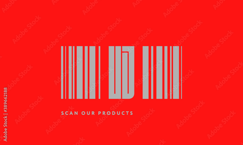 Premade barcode logo initials monogram silver modern bar code on red background Premade barcode logo initials monogram silver modern bar code on red background