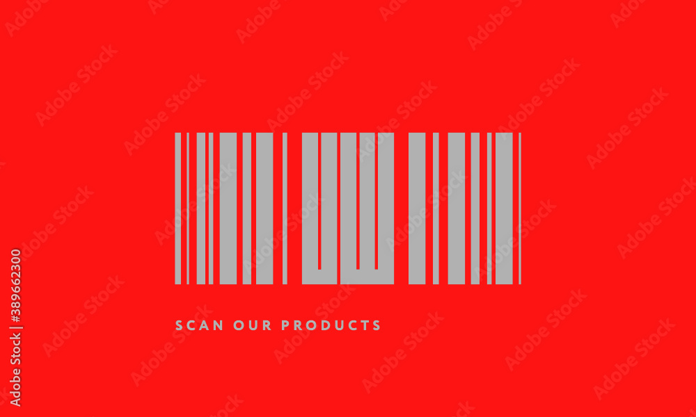 Premade barcode logo initials monogram  silver modern bar code on red background