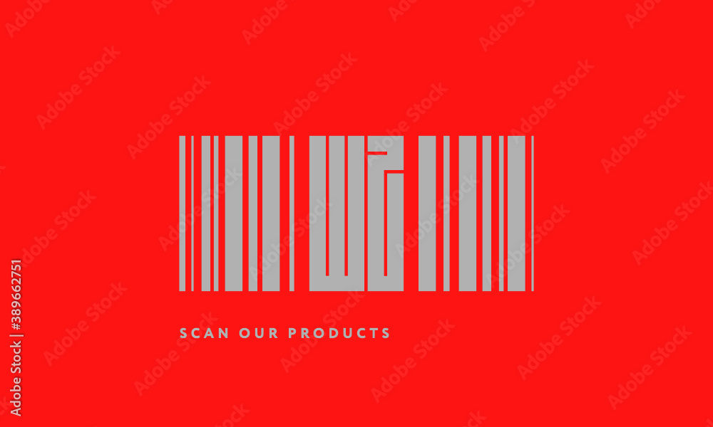 Premade barcode logo initials monogram silver modern bar code on red background Premade barcode logo initials monogram silver modern bar code on red background