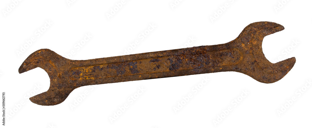 Rusty wrench isolated on white background