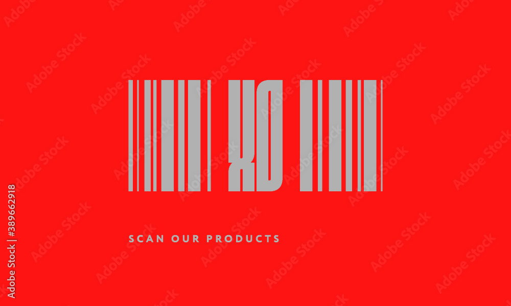 Premade barcode logo initials monogram silver modern bar code on red background Premade barcode logo initials monogram silver modern bar code on red background