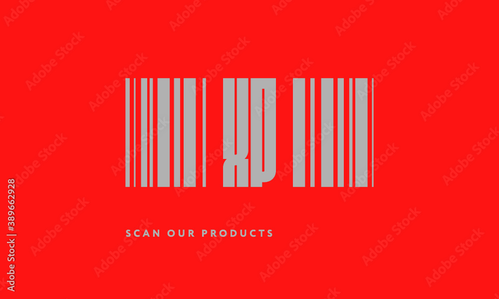 Premade barcode logo initials monogram silver modern bar code on red background Premade barcode logo initials monogram silver modern bar code on red background