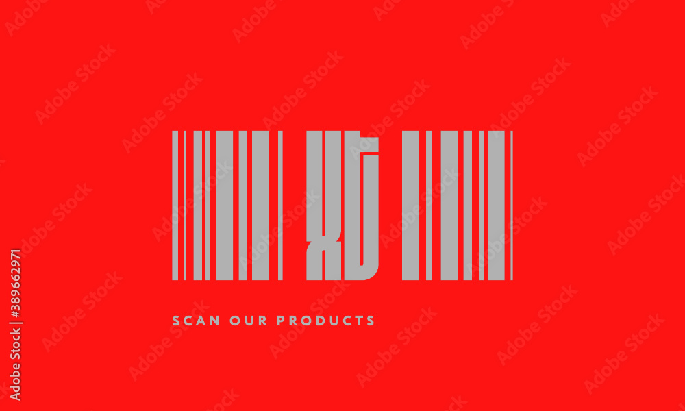 Premade barcode logo initials monogram silver modern bar code on red background Premade barcode logo initials monogram silver modern bar code on red background