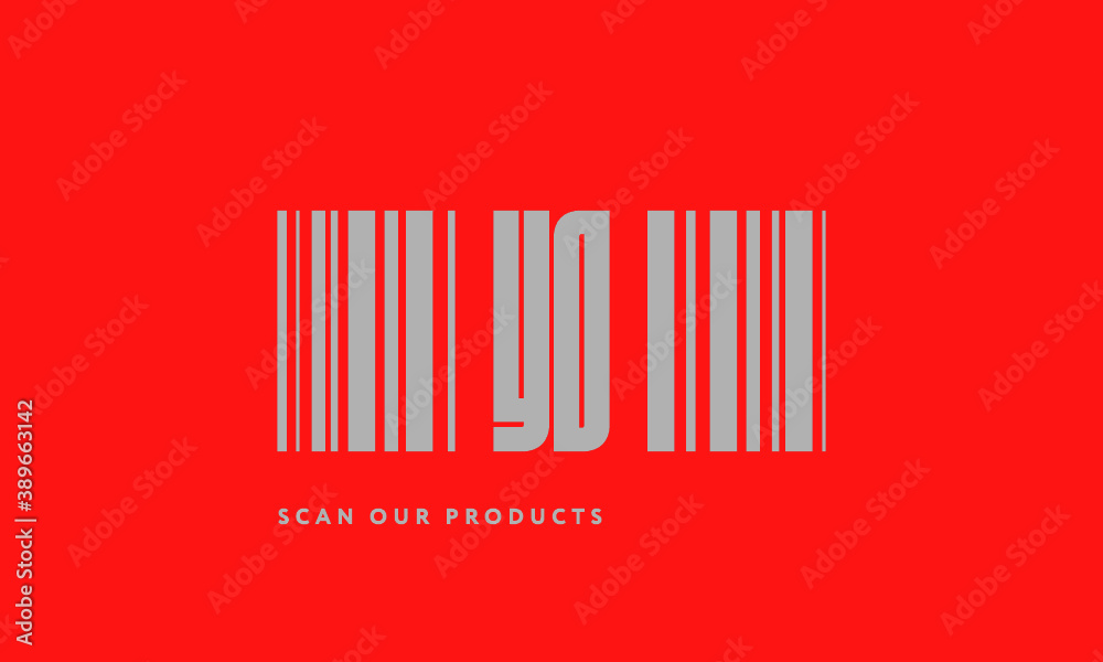 Premade barcode logo initials monogram silver modern bar code on red background Premade barcode logo initials monogram silver modern bar code on red background