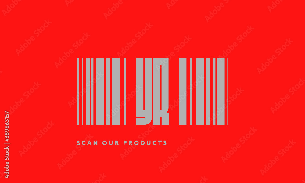 Premade barcode logo initials monogram silver modern bar code on red background Premade barcode logo initials monogram silver modern bar code on red background