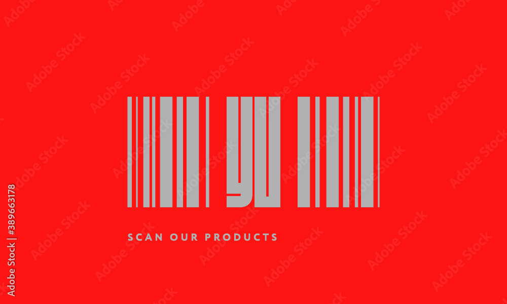 Premade barcode logo initials monogram silver modern bar code on red background Premade barcode logo initials monogram silver modern bar code on red background