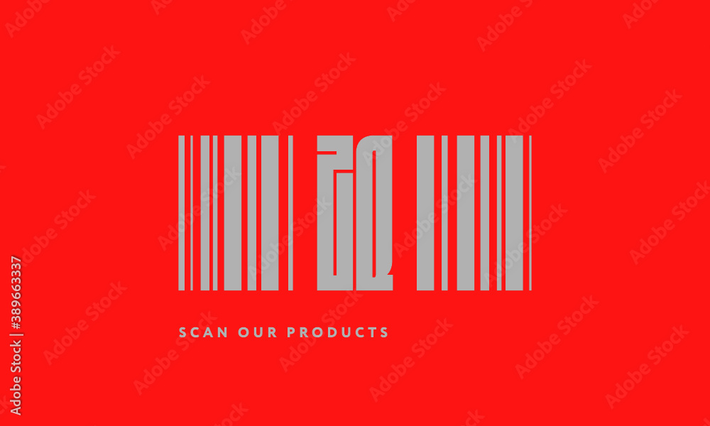 Premade barcode logo initials monogram silver modern bar code on red background Premade barcode logo initials monogram silver modern bar code on red background