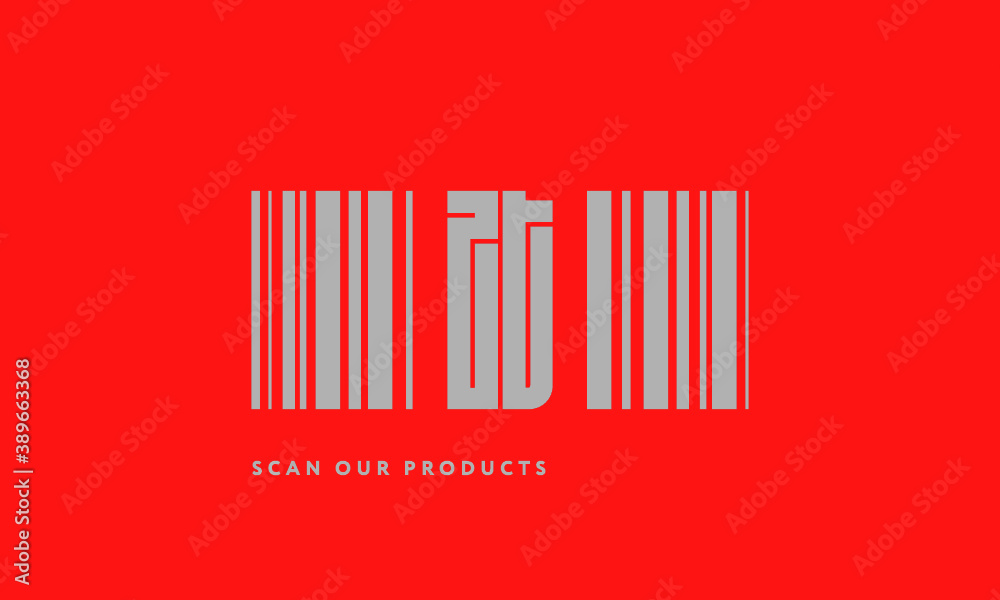 Premade barcode logo initials monogram silver modern bar code on red background Premade barcode logo initials monogram silver modern bar code on red background