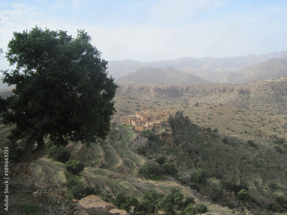 The dry Saharan landscapes and Atlas Mountains around Agadir in Morocco, Africa