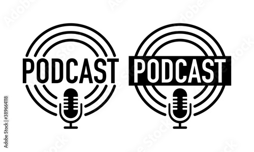 Podcast concept. Thin two line icons in different design. Abstract icon. White background. Modern sound wave equalizer. Vector illustration.