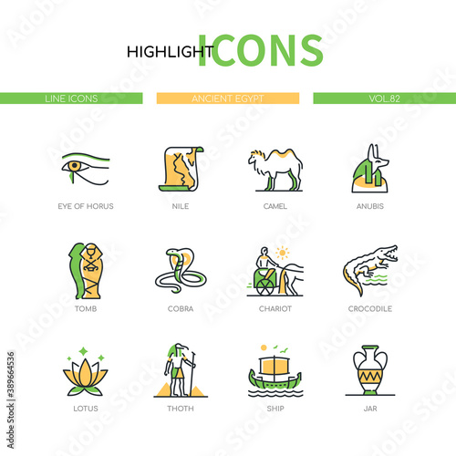 Ancient Egypt - modern line design style icons set