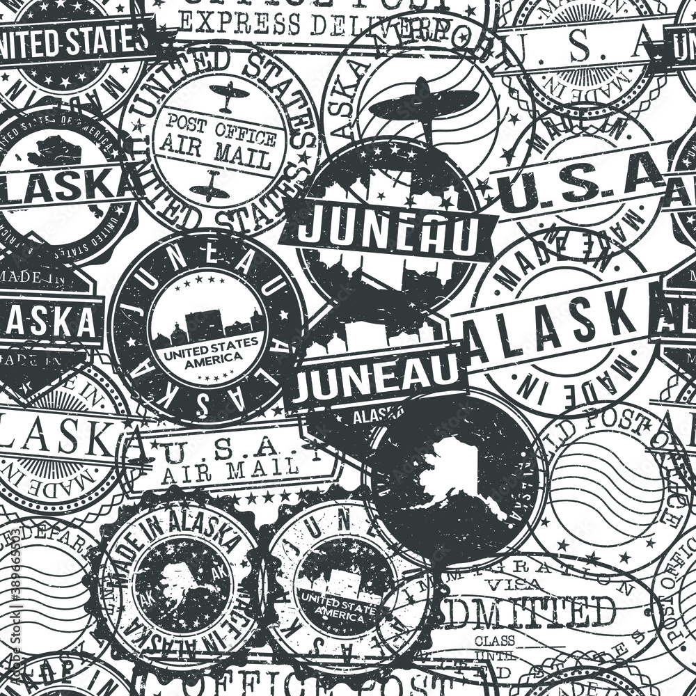 Juneau Alaska Stamps Background. City Stamp Vector Art. Postal Passport Travel. Design Set Pattern. Juneau Alaska Stamps Background. City Stamp Vector Art. Postal Passport Travel. Design Set Pattern.