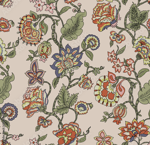 Billede på lærred Tiled flower pattern Flourish oriental ethnic background