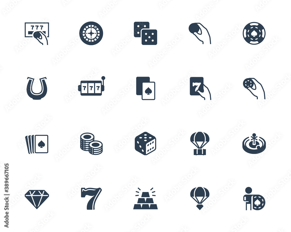 Casino and Gambling Related Vector Icon Set in Glyph Style