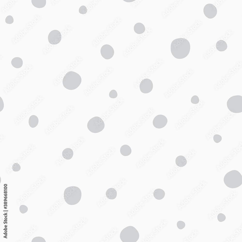 Cute hand drawn silver snow polka dots seamless pattern on white background. Christmas snowflakes. Great for winter fabric, textile, nursery decoration, Christmas wrapping paper, scrapbooking. Surface