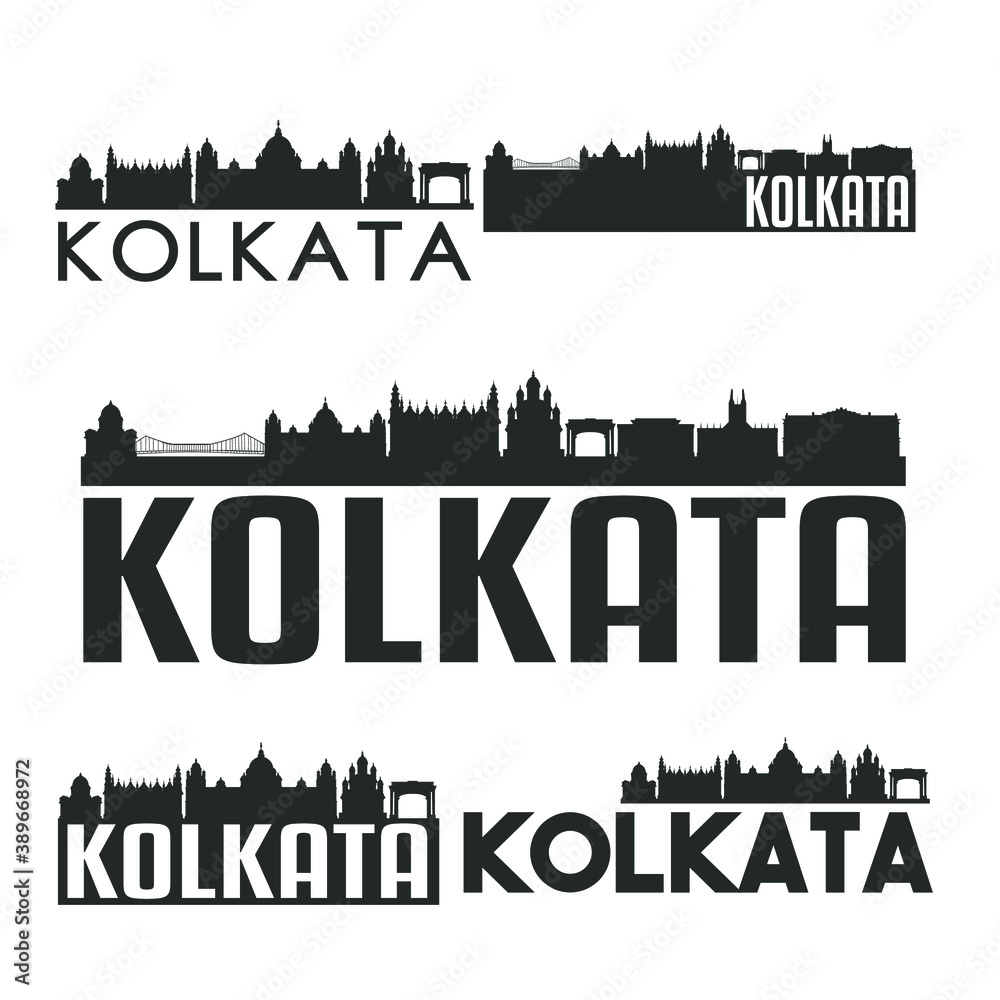 Kolkata India Flat Icon Skyline Vector Silhouette Design Set Logos.