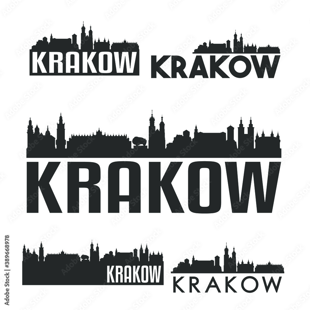 Krakow Poland Flat Icon Skyline Vector Silhouette Design Set Logos.