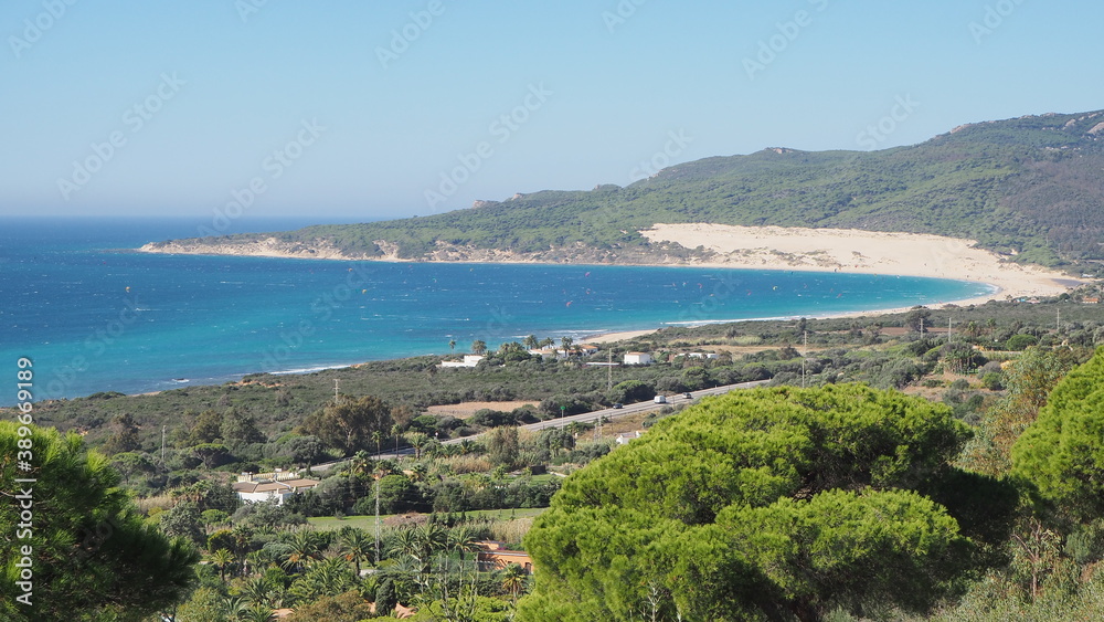 Landscape of the beach from the mountain in Tarifa