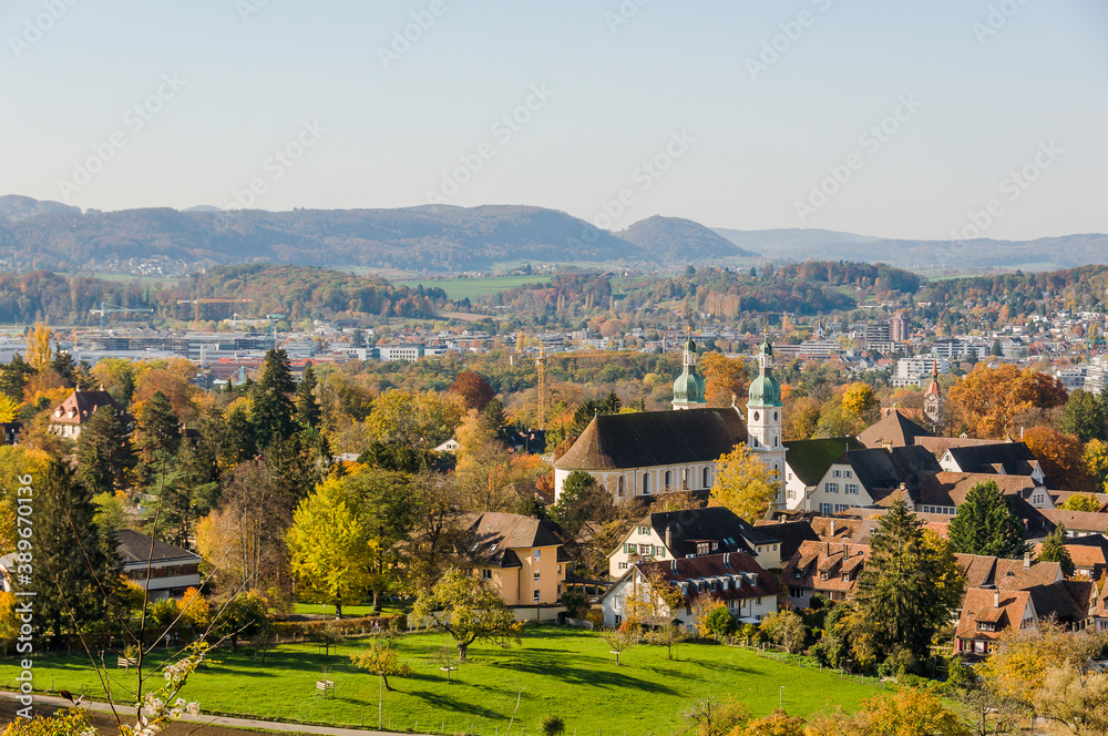 Arlesheim, Dom, Birstal, Birsebene, Dorf, Ermitage, Reinach, Herbst, Herbstlaub, Herbstfarben, Baselland, Schweiz
