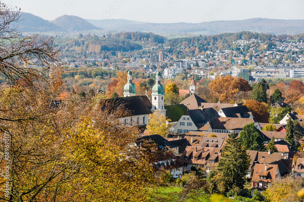 Arlesheim, Dom, Birstal, Birsebene, Dorf, Ermitage, Herbst, Herbstlaub, Herbstfarben, Baselland, Schweiz
