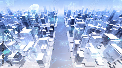 Digital Communication Network Technology AI Big data City Building Business 3D illustration