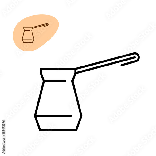Turkish coffee cezve line style icon. Copper turk pot symbol. Adjustable line width.