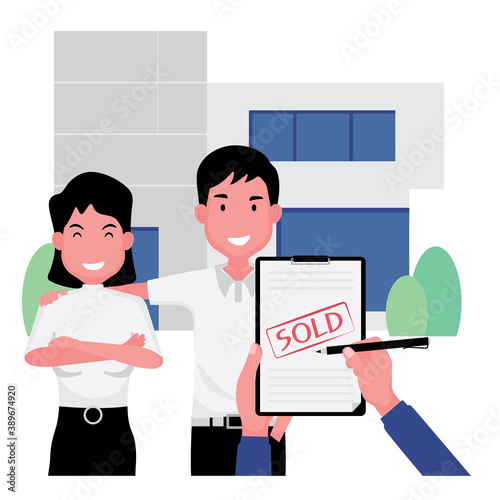 A happy man and woman smile after sold the house 