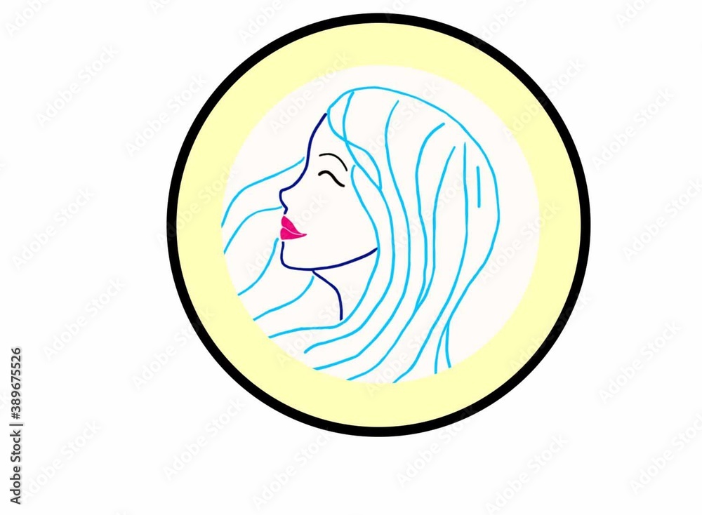 logo profile of woman, profile face of long hair woman drawn in a circle logo profile of woman, profile face of long hair woman drawn in a circle