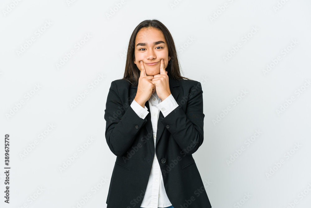 Young asian bussines woman isolated on white background doubting between two options. Young asian bussines woman isolated on white background doubting between two options.