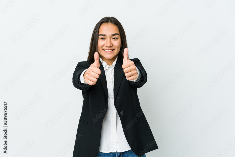 Young asian bussines woman isolated on white background with thumbs ups, cheers about something, support and respect concept. Young asian bussines woman isolated on white background with thumbs ups, cheers about something, support and respect concept.