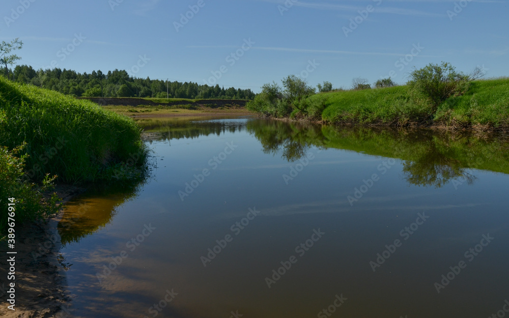 summer morning at headwaters of Dnieper river in Smolensk region, Russia