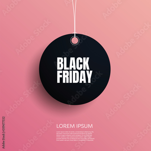 Black Friday vector banner or poster with modern dark 3D geometry design and price tag symbol. Discount, special offers